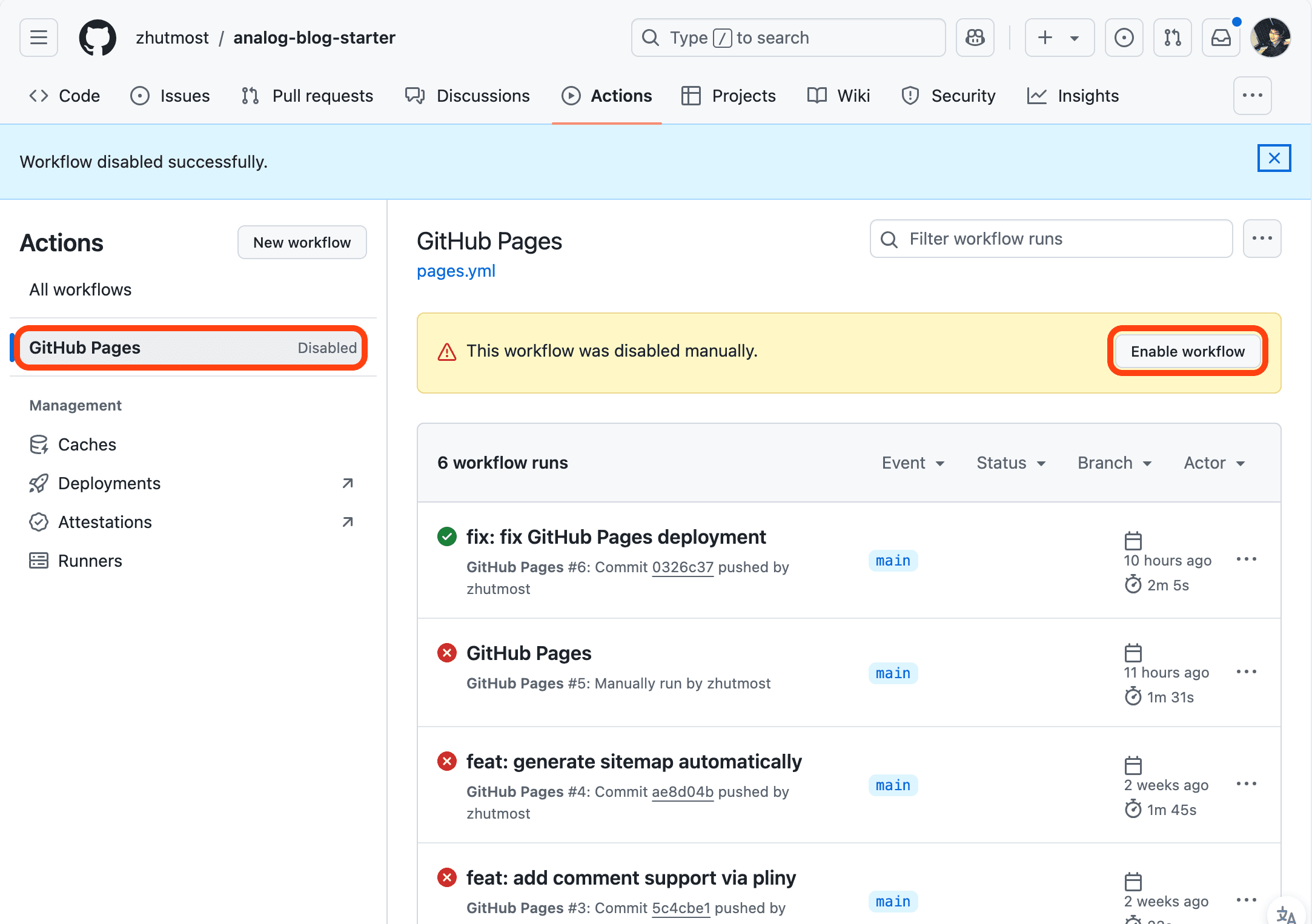 Screenshot of GitHub Pages deployment - step 3