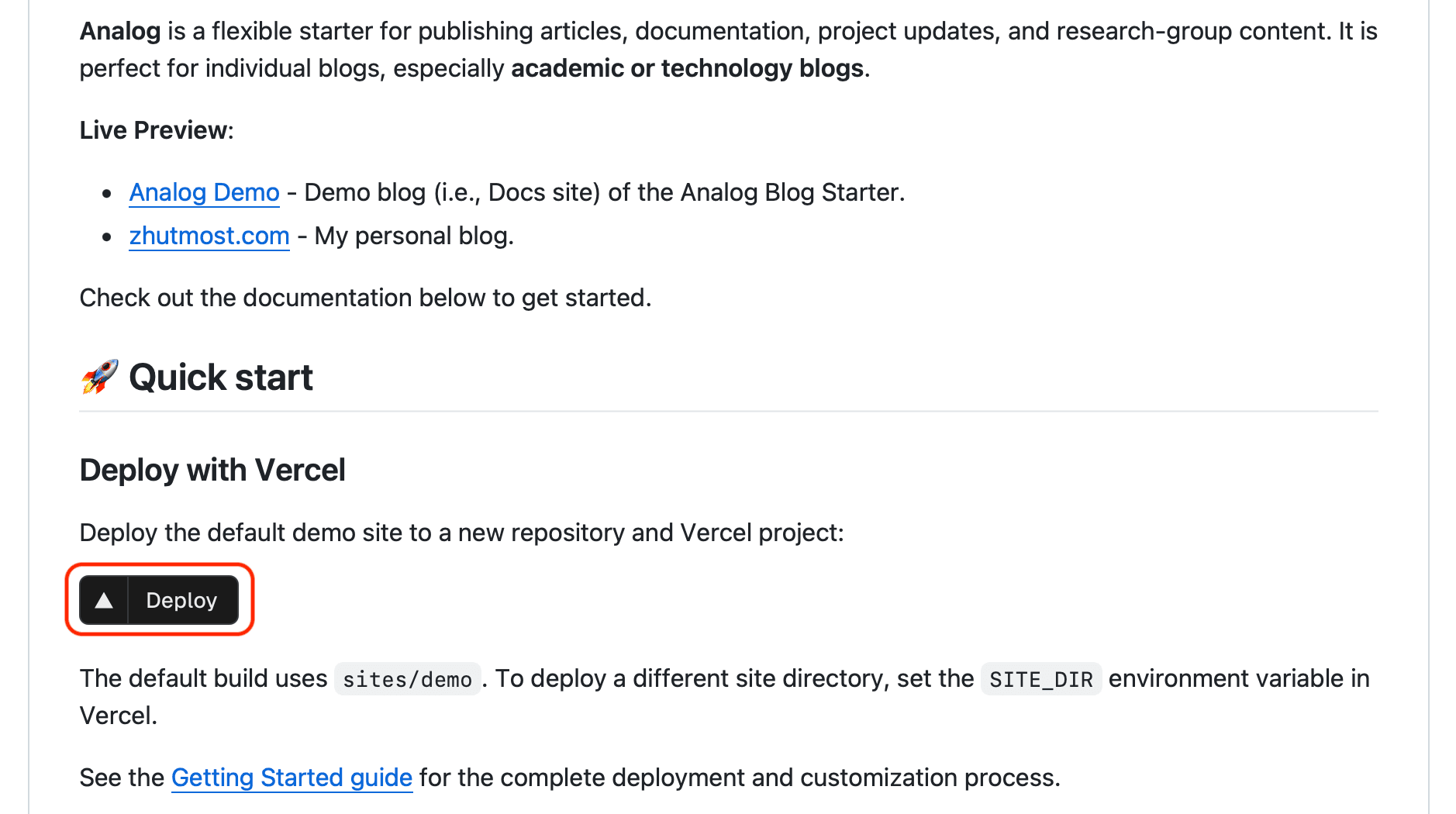 The Deploy button in the repository README